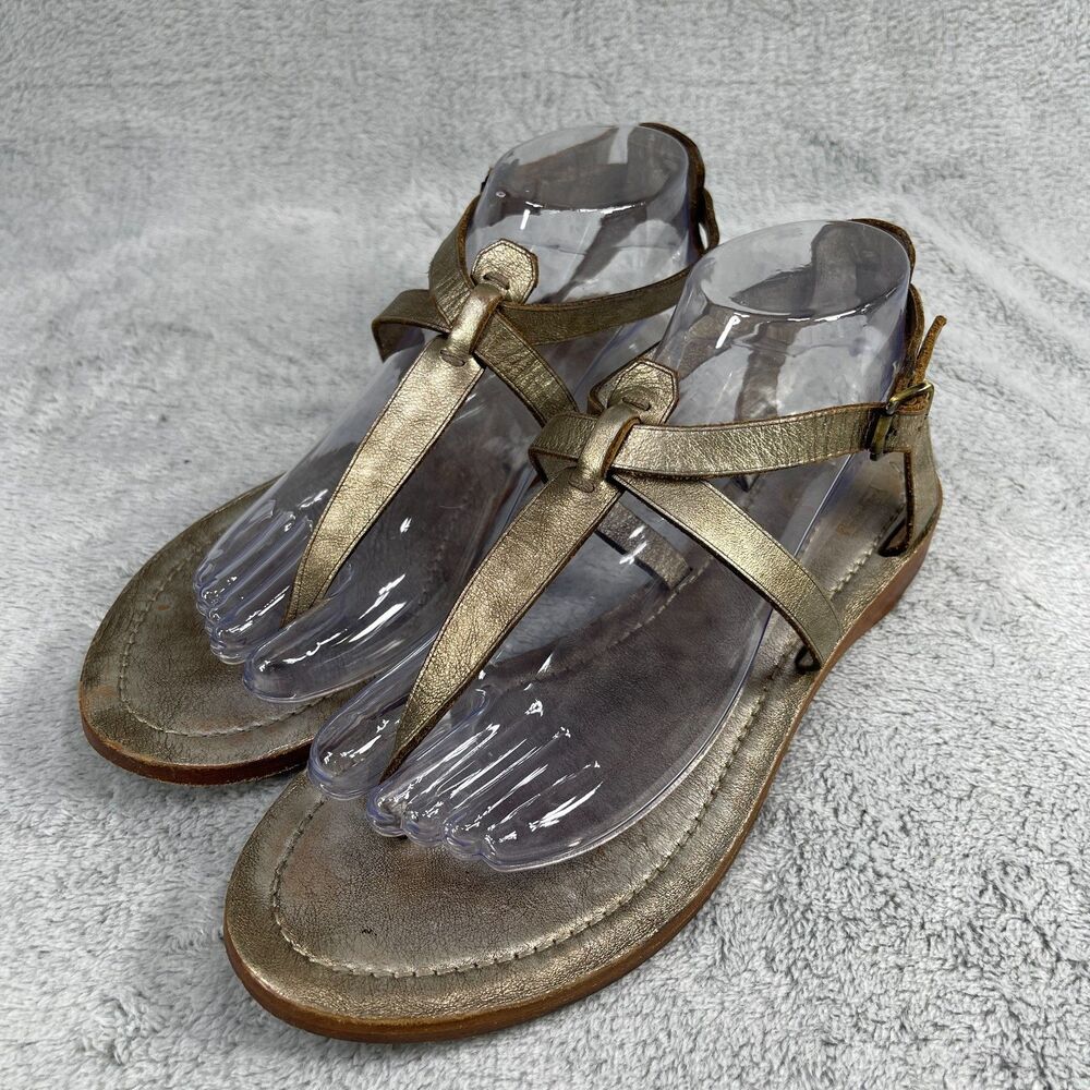 Frye Sandals  Womens 7.5 Gold‎ Leather Rachel T Strap Strappy Boho